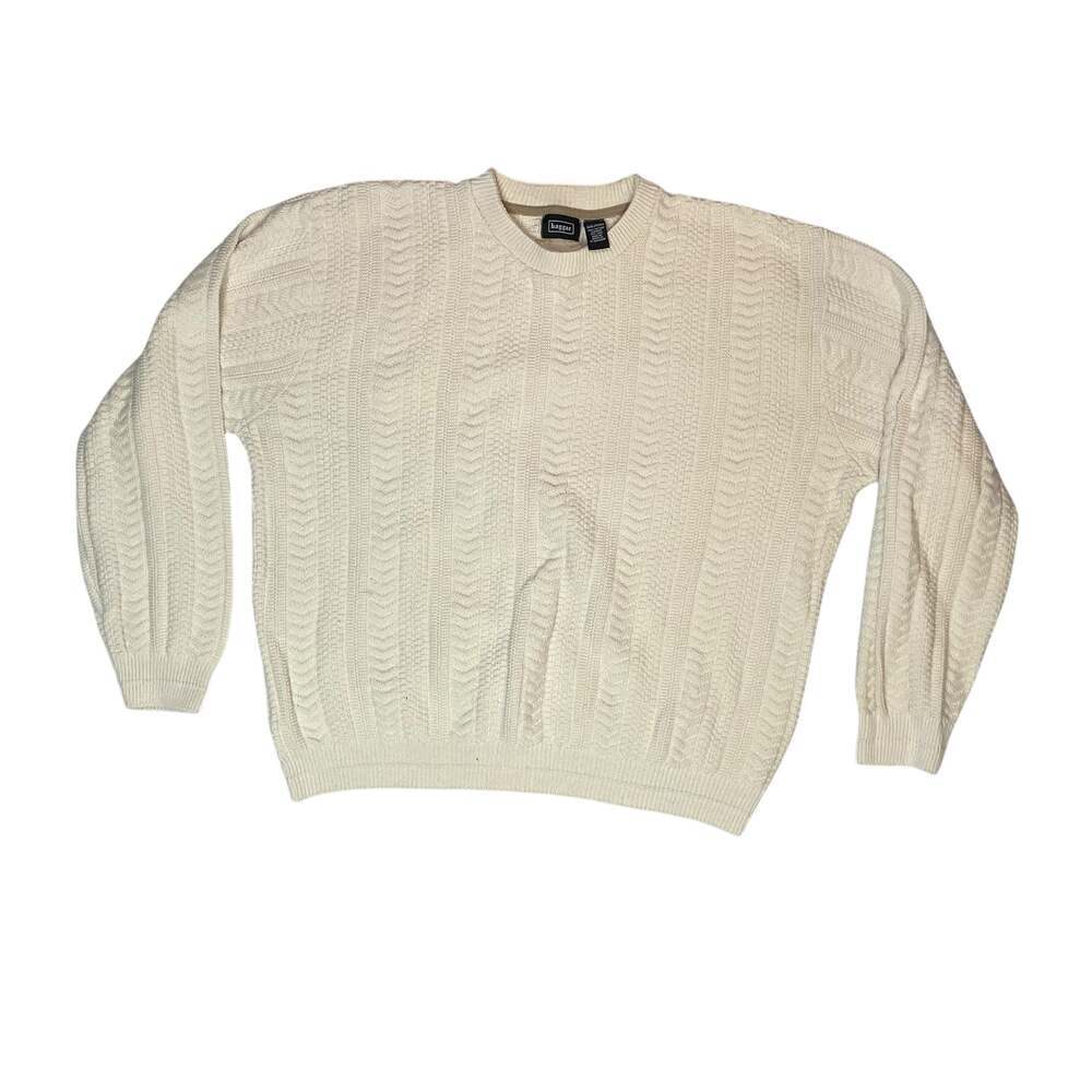 Haggar Cable Knit Sweater Mens XXL Cream Cotton Textured Crewneck